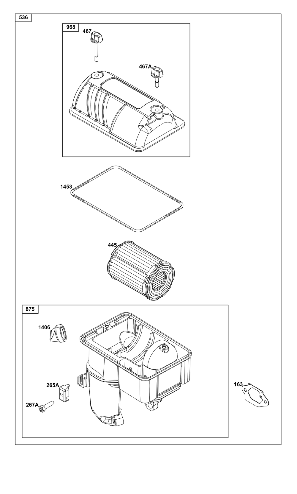 Air Cleaner Group Diagram and Parts List for 25V332-0006-F1 200000 - 399999 Briggs and Stratton Engine